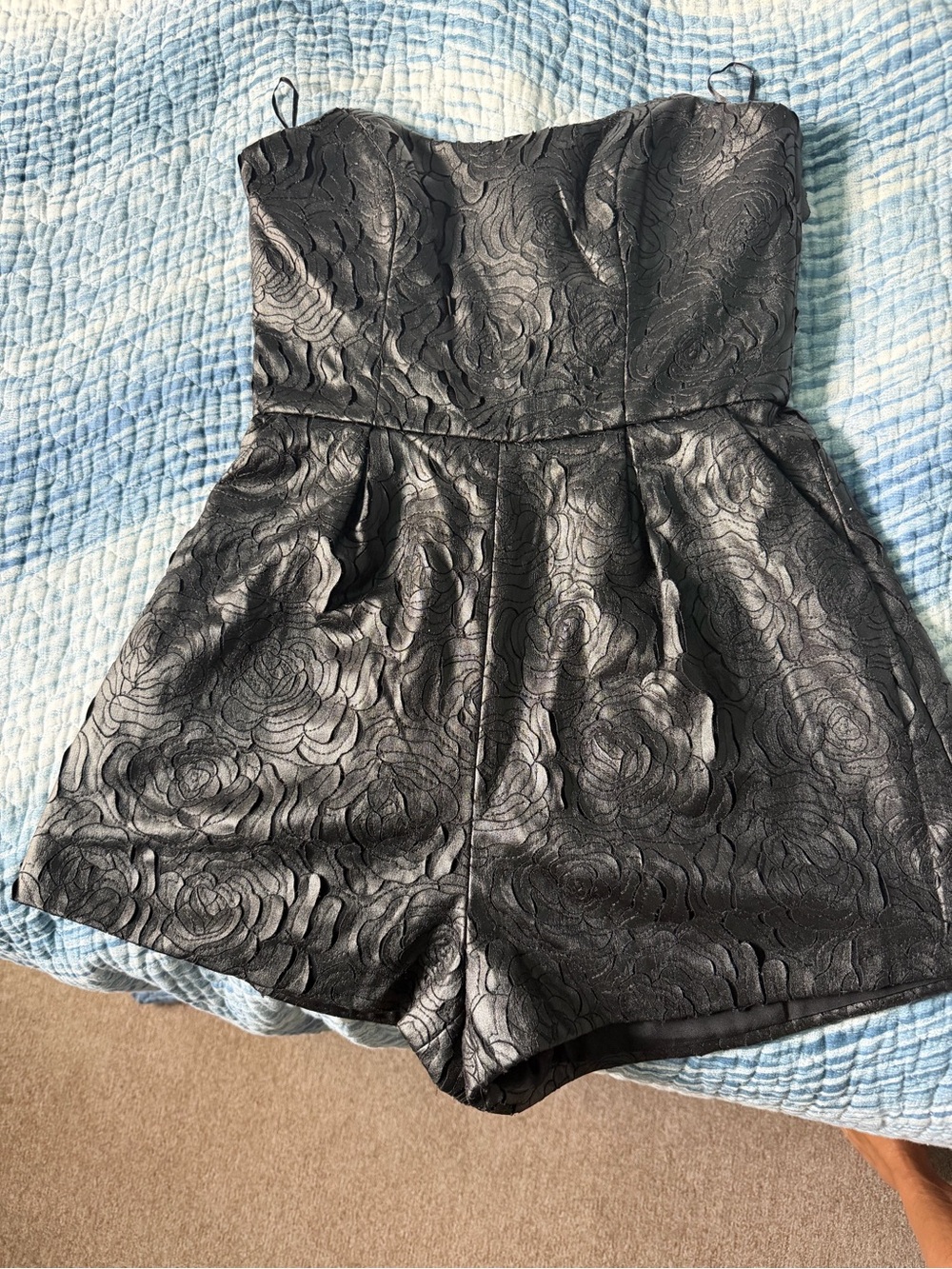KEEPSAKE the Label Black Floral Jacquard Strapless Romper